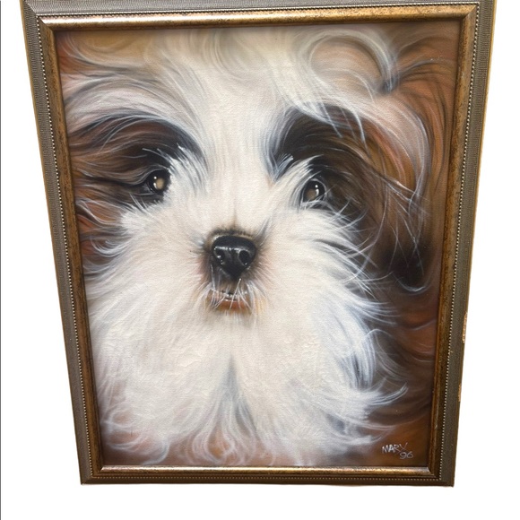 1996 Painting Schizu animal dog Signed canvas painting - Picture 7 of 8